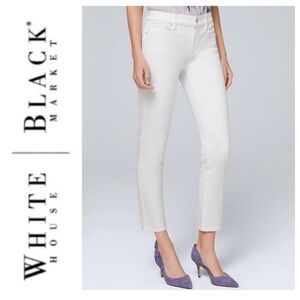 White Mid-Rise Slim Crop Jeans  { White House Black Market }